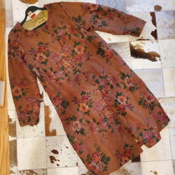 April Cornell Jackets & Blazers - VINTAGE April Cornell Tapestry Flower Pattern Wool Loose Long Jacket Size Small